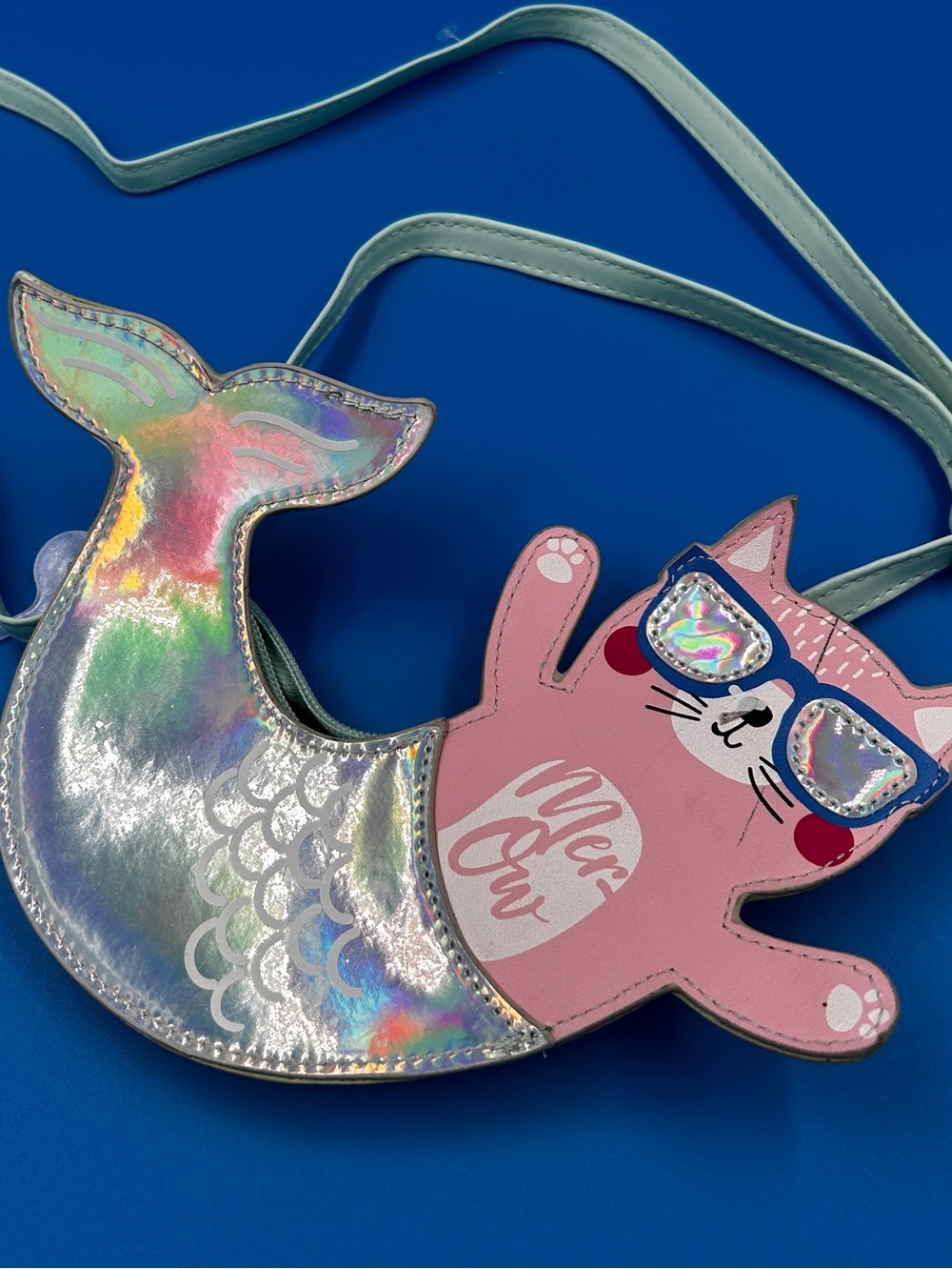Holographic Mermaid Tail Cat Crossbody Bag - Pink & Iridescent